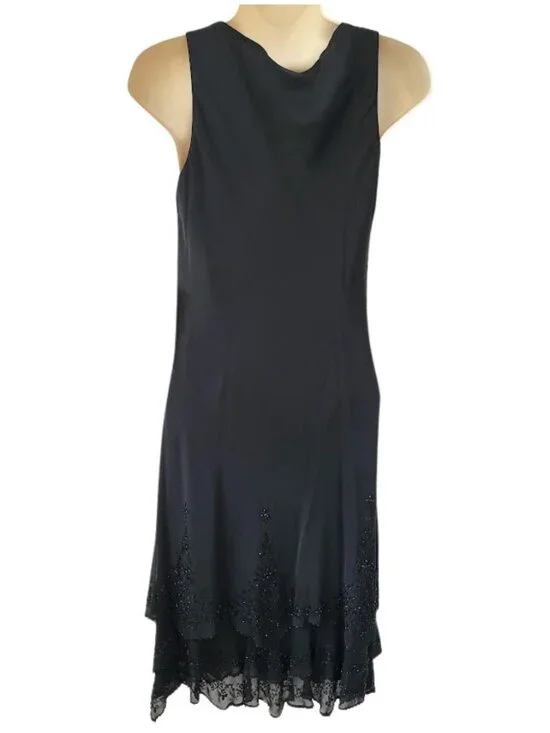JONES NEW YORK Black Island Breezes 100% Silk Sequined Dress - Women's 4 - Picture 3 of 10
